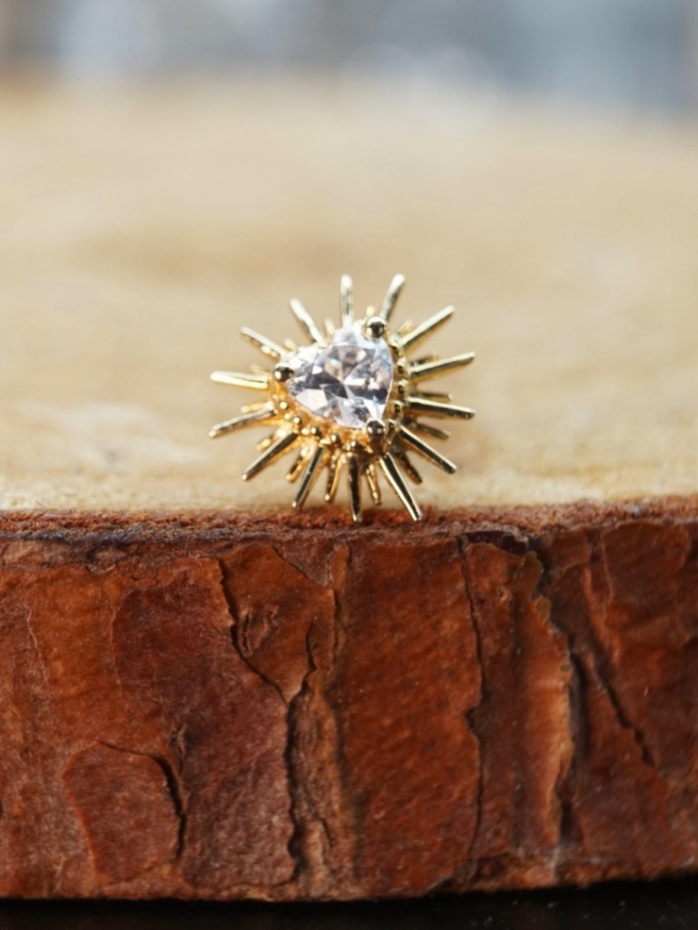 Heart Breaker Threadless end by Junipurr - 14k Solid Gold & CZ